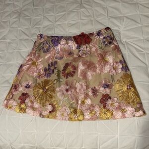 Floral Embroidered Skirt - Multicolor